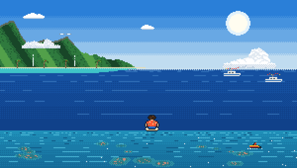The Teahupo'o Pixel Lagoon design, in pixel art