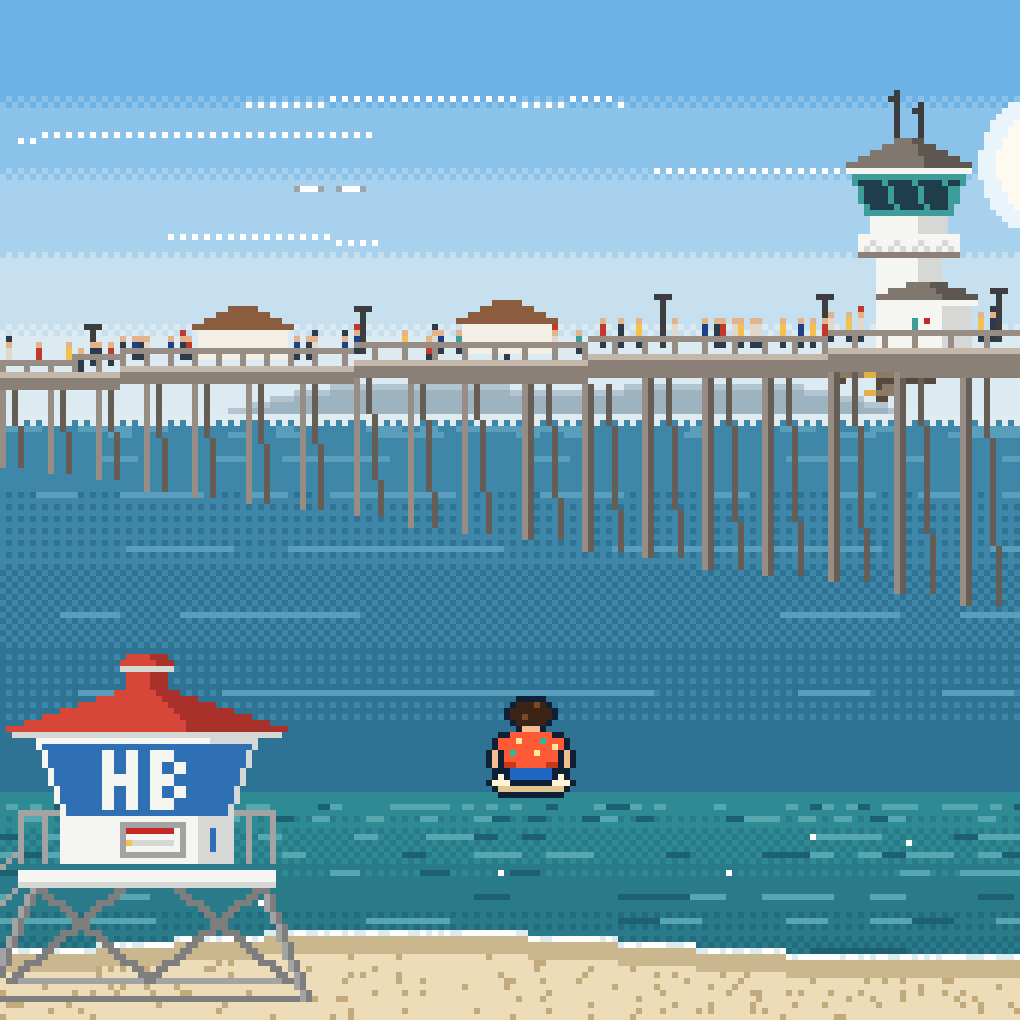 Huntington Beach in pixel art