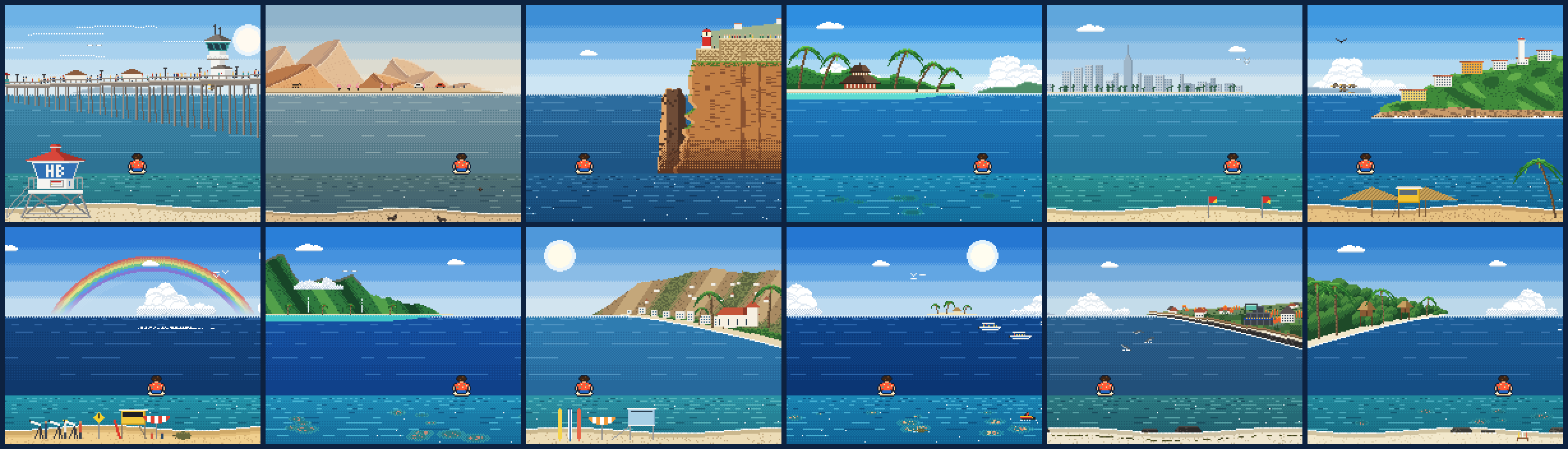 Every daily.surf break in pixel art, side by side.